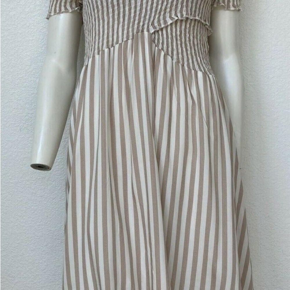 Cream and White Smocked Puff Sleeve Sundress